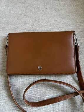 Etienne Aigner brown leather crossbody bag.